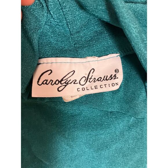 Vintage Teal Turquoise Shimmery Turtleneck Top Women’s Medium Stretchy Retro - Picture 3 of 5